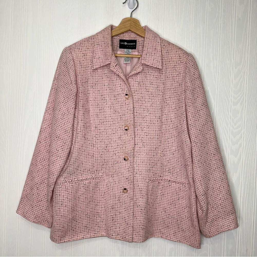Sag Harbor Women pink woven tweed blazer jacket size 16